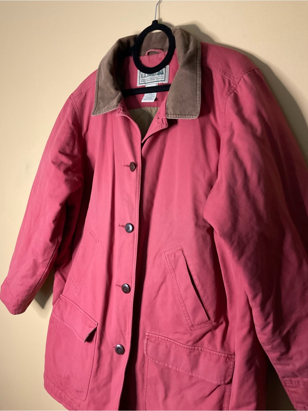 L.L. Bean Rose Pink Barn Coat with Tan Corduroy Collar - Picture 2 of 8